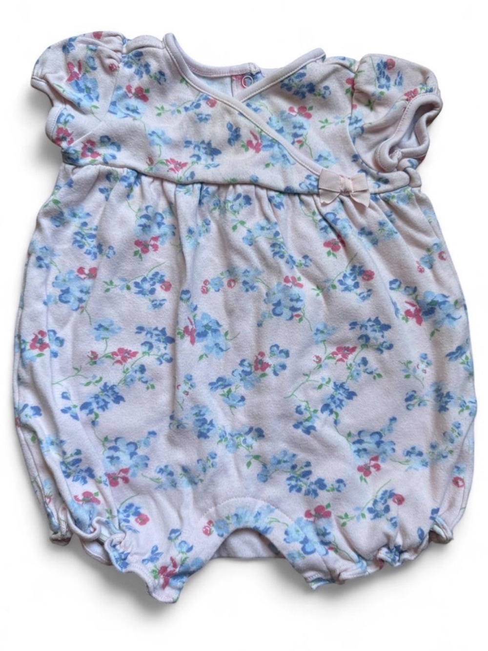 Janie and Jack Baby Girl Pink Floral Bubble Romper Onesie GUC 6-12 Months